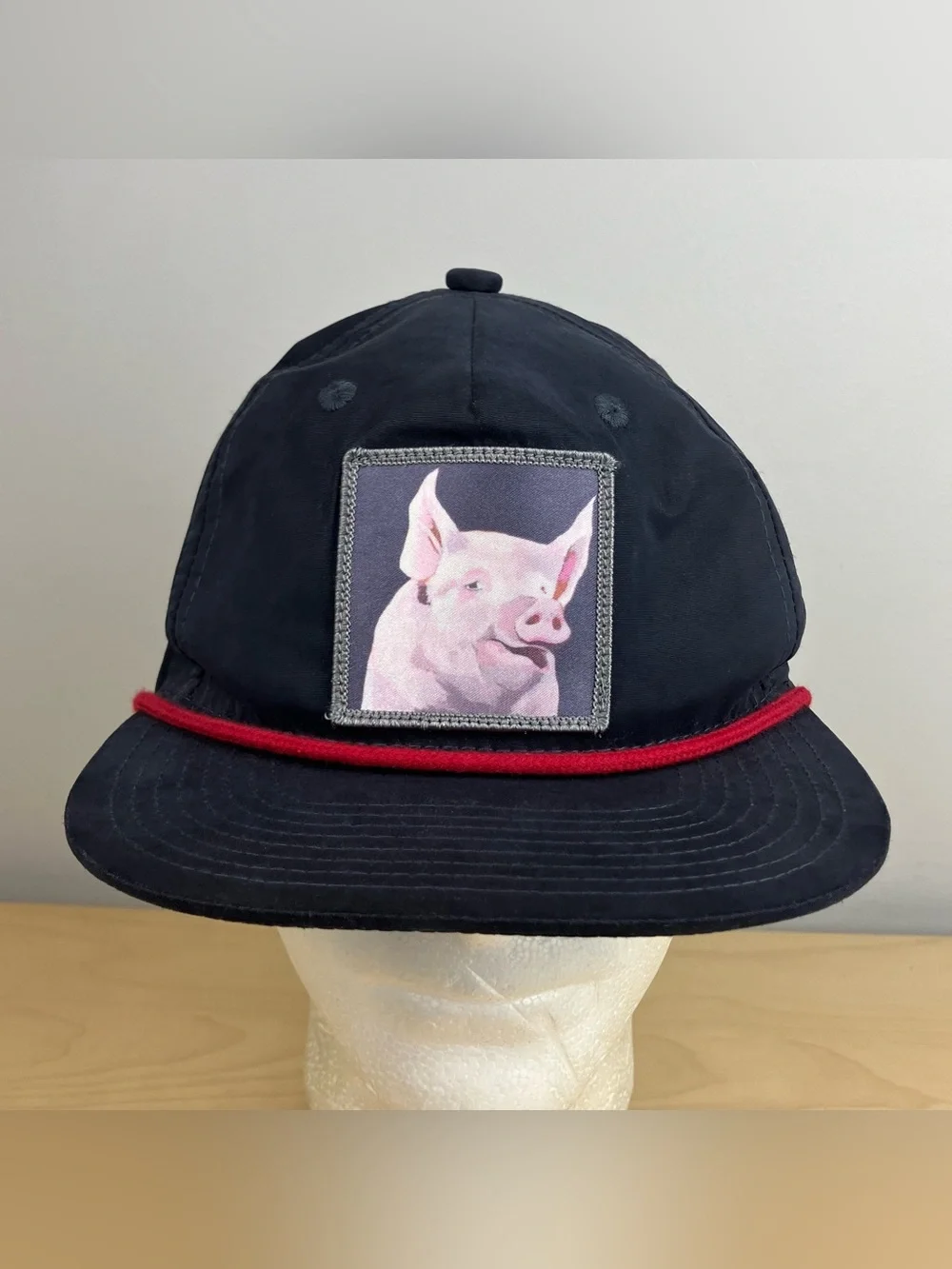 FLYN Snapback Rope Trucker Hat Navy Blue Pig Patch Logo